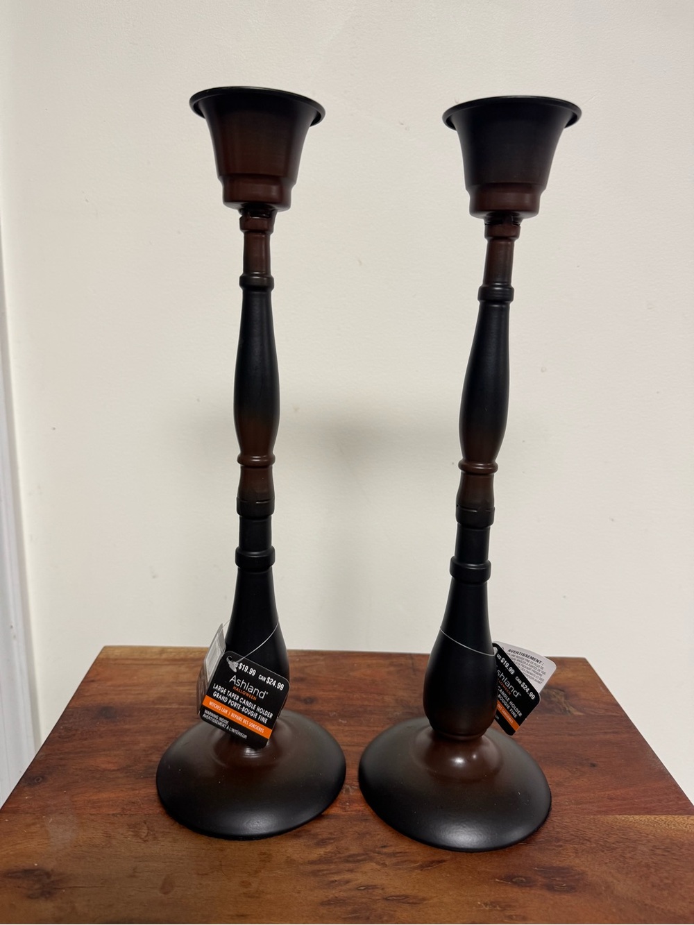 Ashland Two-Tone Brown Metal Taper Candle Holders